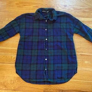 Old navy blue and green flannel